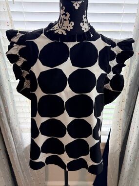 JODIFL Black and White Large Polka Dot Blouse